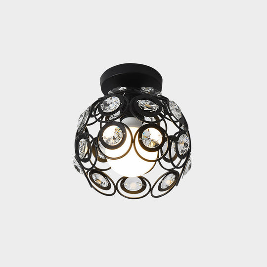 Industrial Metal Flush Ceiling Light Fixture - Cage Style Small Aisle 1 Head Black Flushmount