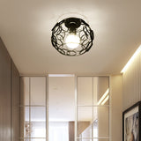 Industrial Metal Flush Ceiling Light Fixture - Cage Style Small Aisle 1 Head Black Flushmount