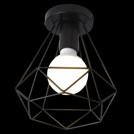 Industrial Metal Flush Ceiling Light Fixture - Cage Style Small Aisle 1 Head Black Flushmount