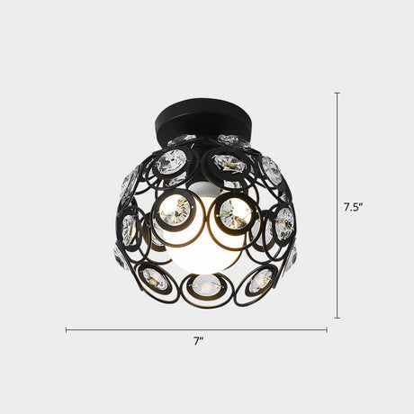 Industrial Metal Flush Ceiling Light Fixture - Cage Style Small Aisle 1 Head Black Flushmount