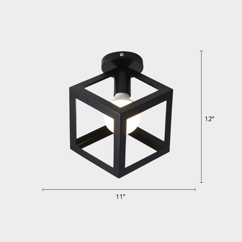 Industrial Metal Flush Ceiling Light Fixture - Cage Style Small Aisle 1 Head Black Flushmount