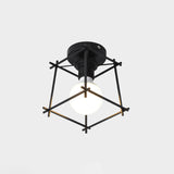 Industrial Metal Flush Ceiling Light Fixture - Cage Style Small Aisle 1 Head Black Flushmount