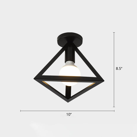 Industrial Metal Flush Ceiling Light Fixture - Cage Style Small Aisle 1 Head Black Flushmount