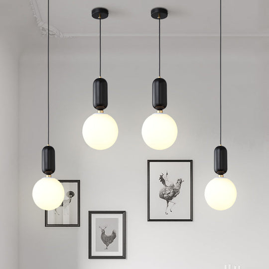 Milky Glass Ball Pendant Lamp - Simplicity 1-Bulb Lighting Fixture For Living Room