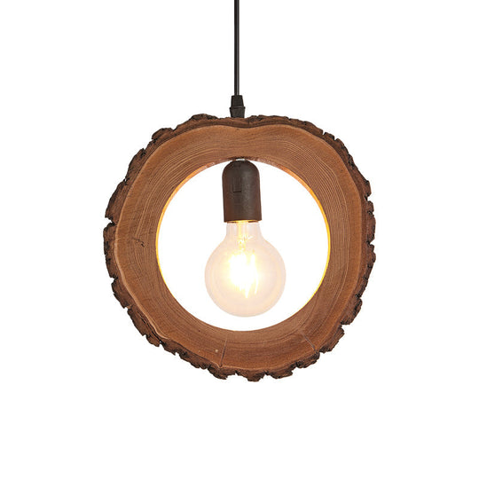 Nordic Wooden Ceiling Lamp - Rustic Tree Trunk Slice Design 1-Bulb Pendant Light For Dining Room