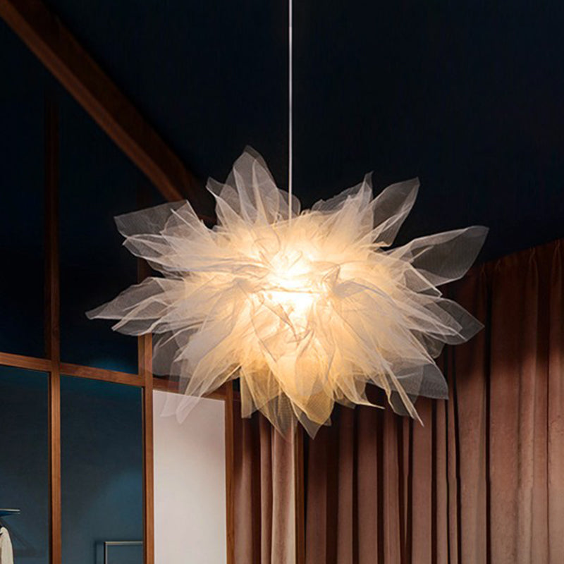 White Floral Tulle Pendant Light For Living Room - Nordic Style