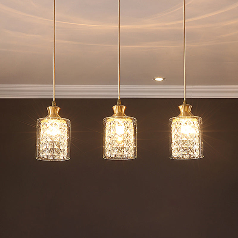 Gold Crystal Pendant Light - Postmodern Shaded Suspension 3 Heads Dining Room