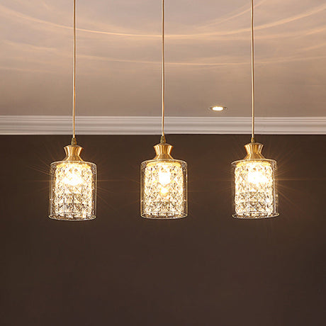 Gold Crystal Pendant Light - Postmodern Shaded Suspension 3 Heads Dining Room