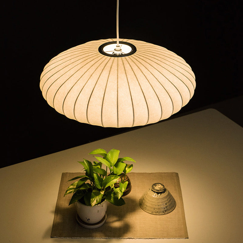 Japanese Style White Lantern Pendant - Single Silk Hanging Lamp Fixture / 20