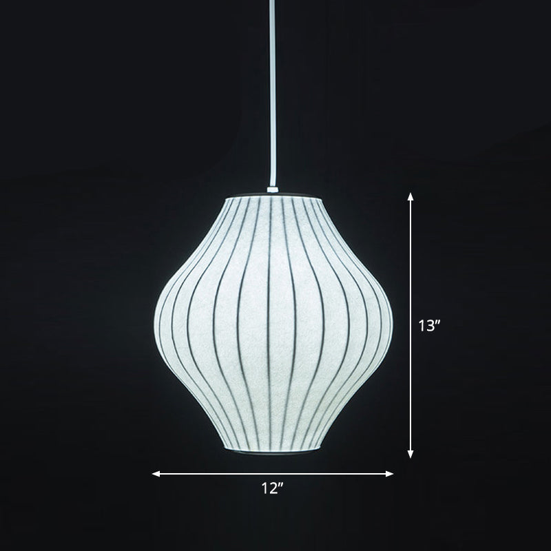 Japanese Style White Lantern Hanging Lamp - Single Artificial Silk Pendant Light Fixture
