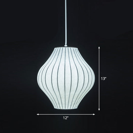 Japanese Style White Lantern Pendant - Single Silk Hanging Lamp Fixture