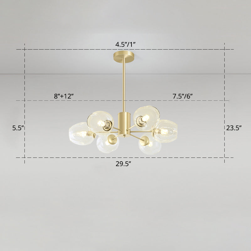 Gold Finish Dimpled Glass Cup Chandelier - Postmodern Hanging Lamp For Living Room