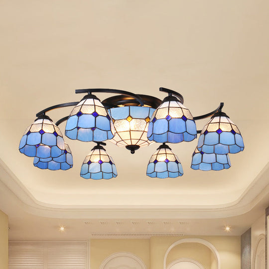 Scalloped Glass Semi Flush Mount Ceiling Light With Mediterranean Style