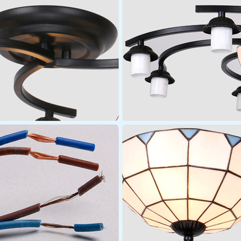 Scalloped Glass Semi Flush Mount Ceiling Light With Mediterranean Style