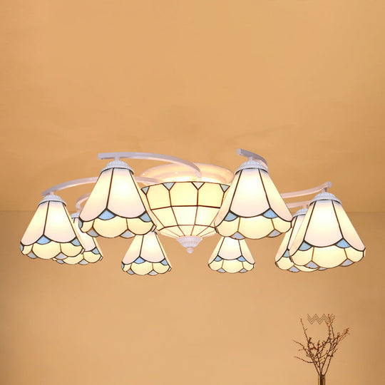 Scalloped Glass Semi Flush Mount Ceiling Light With Mediterranean Style 11 / White