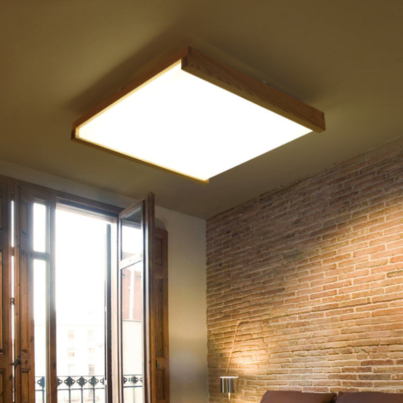 Simplicity Quad Shape Acrylic Flush Mount Ceiling Light For Bedroom - Wood Finish