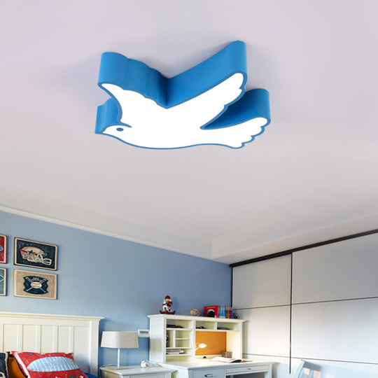 Cartoon Led Acrylic Bird Ceiling Light Fixture For Nursery School Blue / 19 White