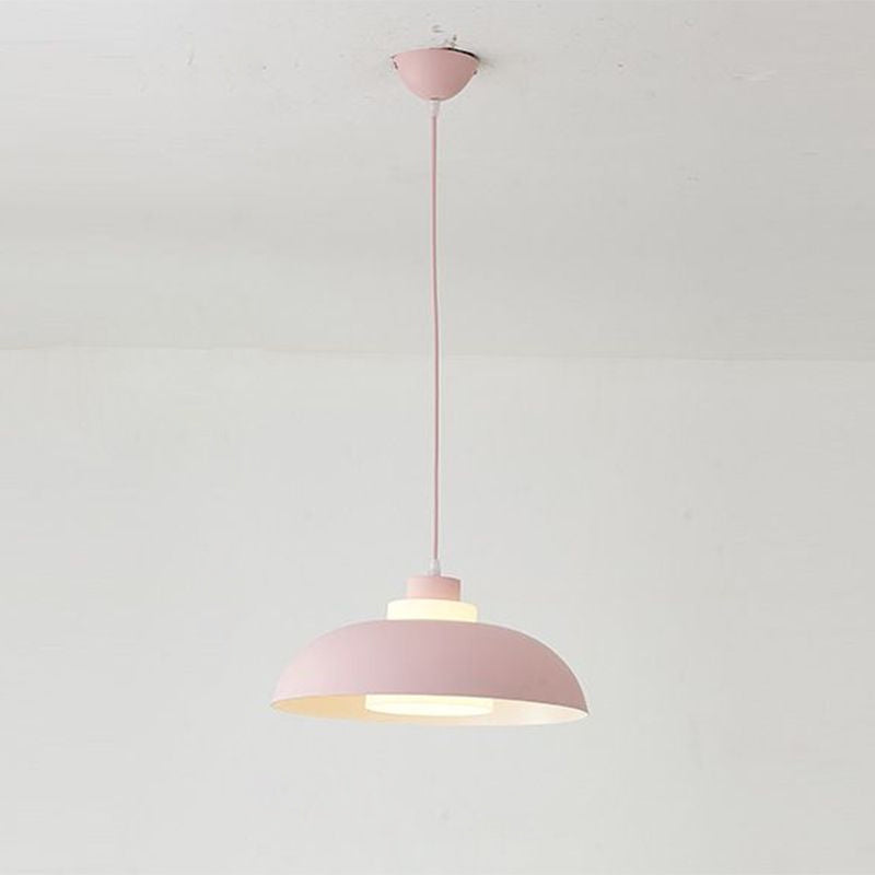 Macaron Single-Bulb Aluminum Ceiling Pendant Light With Acrylic Shade Pink / 15.5’