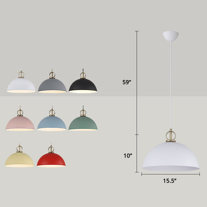Metal Macaron Dome Pendant Light With Brass Ring Deco - Hanging Pendulum For Restaurants