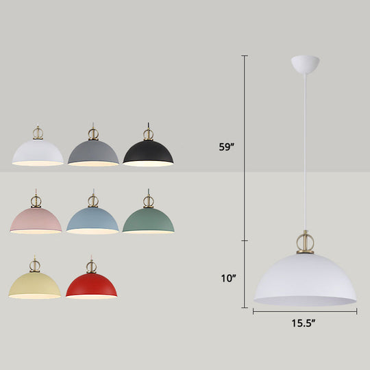 Metal Macaron Dome Pendant Light With Brass Ring Deco - Hanging Pendulum For Restaurants