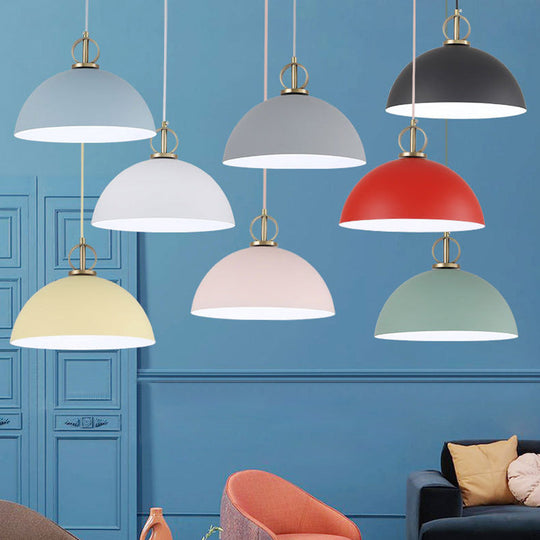 Metal Macaron Dome Pendant Light With Brass Ring Deco - Hanging Pendulum For Restaurants