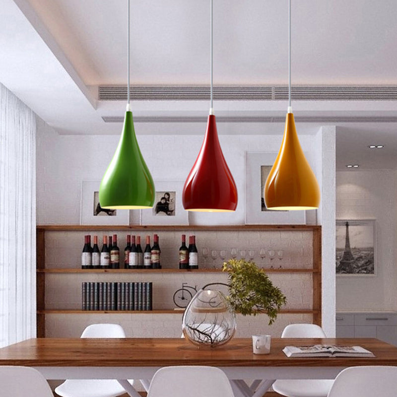 Teardrop Shaped Macaron Metal Pendant Light Fixture - 1 Ceiling Suspension For Dining Room