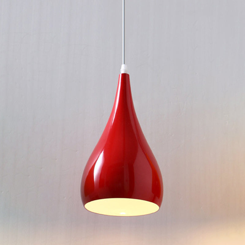 Teardrop Shaped Macaron Metal Pendant Light Fixture - 1 Ceiling Suspension For Dining Room Red / 6.5