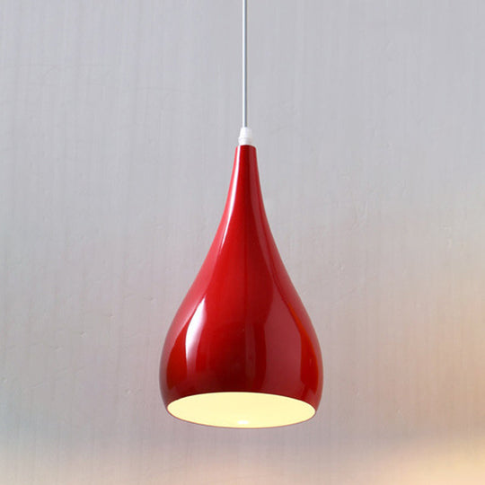 Teardrop Shaped Macaron Metal Pendant Light Fixture - 1 Ceiling Suspension For Dining Room Red / 6.5