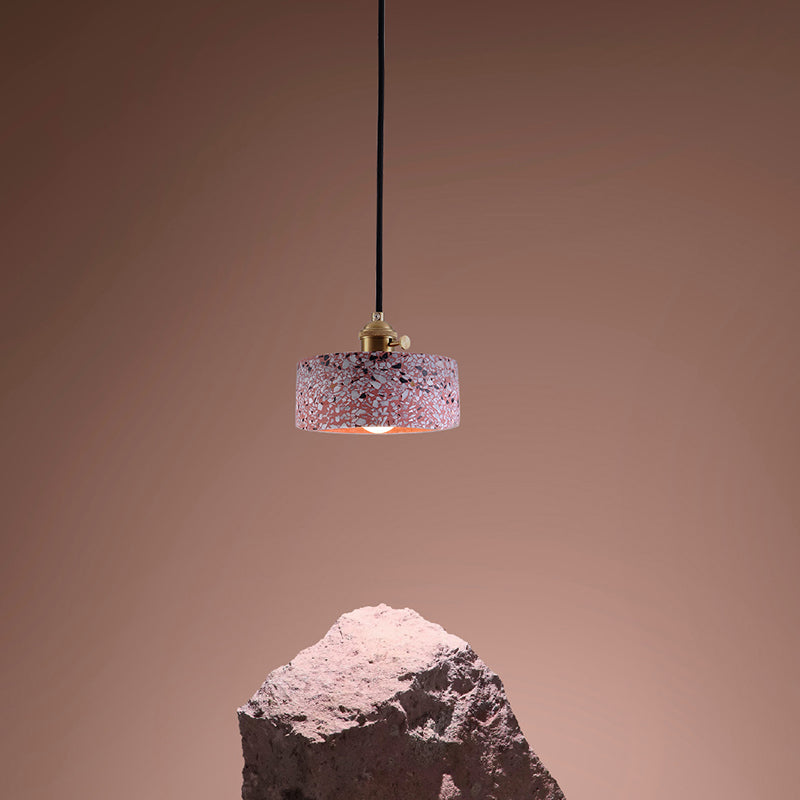 Terrazzo Single Simplicity Pendant Lamp: Round Bedside Hanging Light Fixture With Rotary Switch