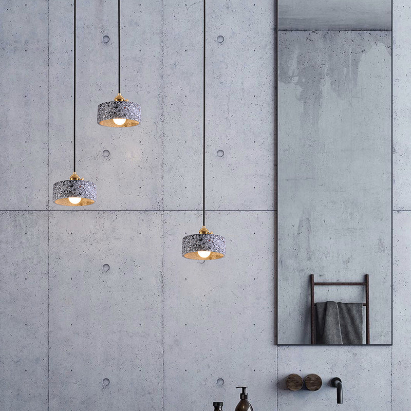 Terrazzo Single Simplicity Pendant Lamp: Round Bedside Hanging Light Fixture With Rotary Switch Blue