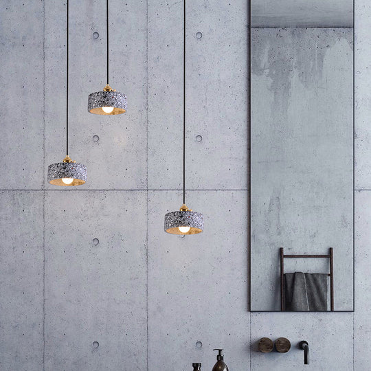 Terrazzo Single Simplicity Pendant Lamp: Round Bedside Hanging Light Fixture With Rotary Switch Blue