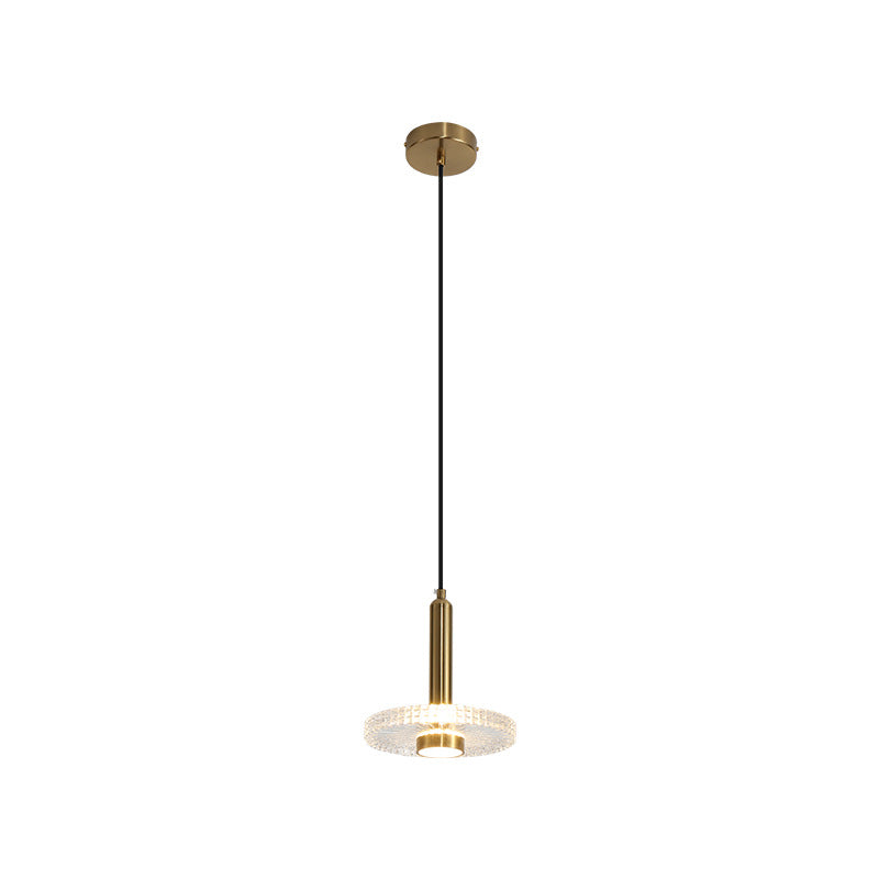 Sleek Gold Led Hanging Light Fixture For Bedroom - Simplicity Acrylic Shade Ceiling Lamp