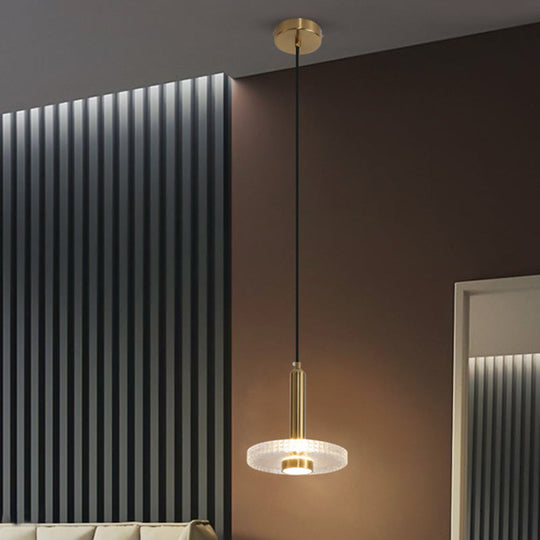 Sleek Gold Led Hanging Light Fixture For Bedroom - Simplicity Acrylic Shade Ceiling Lamp