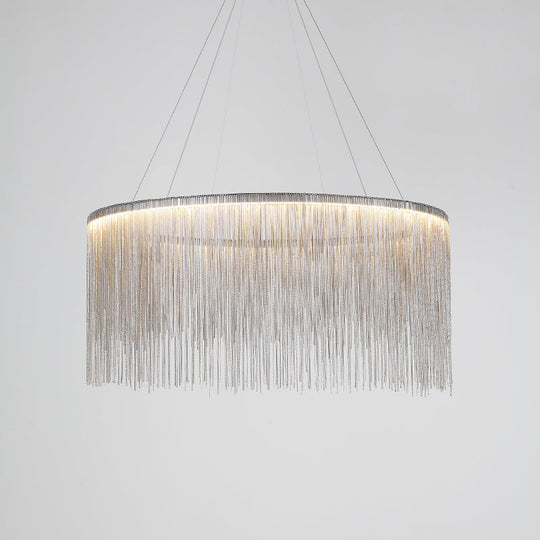 Led Chain Fringe Chandelier - Minimalistic Metal Pendant Light For Living Room