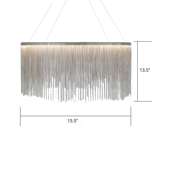 Led Chain Fringe Chandelier - Minimalistic Metal Pendant Light For Living Room