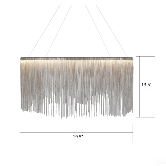 Led Chain Fringe Chandelier - Minimalistic Metal Pendant Light For Living Room