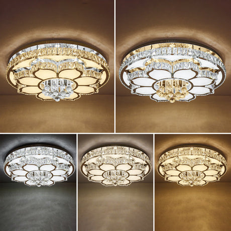 Modern White Led Crystal Flower Ceiling Light For Living Room With Flush Mount Design