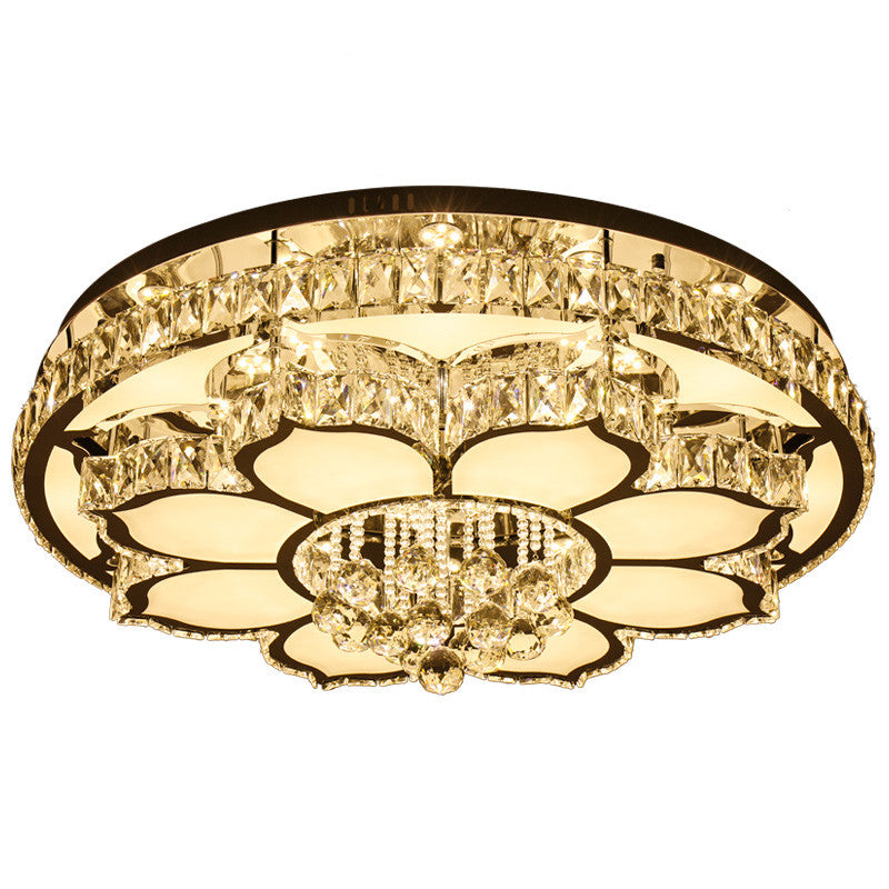 Modern White Led Crystal Flower Ceiling Light For Living Room With Flush Mount Design