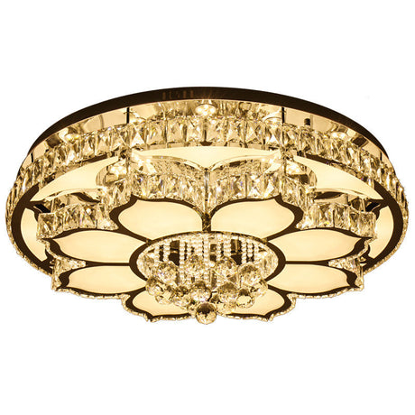 Modern White Led Crystal Flower Ceiling Light For Living Room With Flush Mount Design