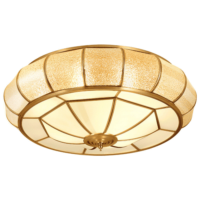 Gold Round Textured Glass Flush Ceiling Light For Traditional Bedroom – Elegant Flushmount Lighting