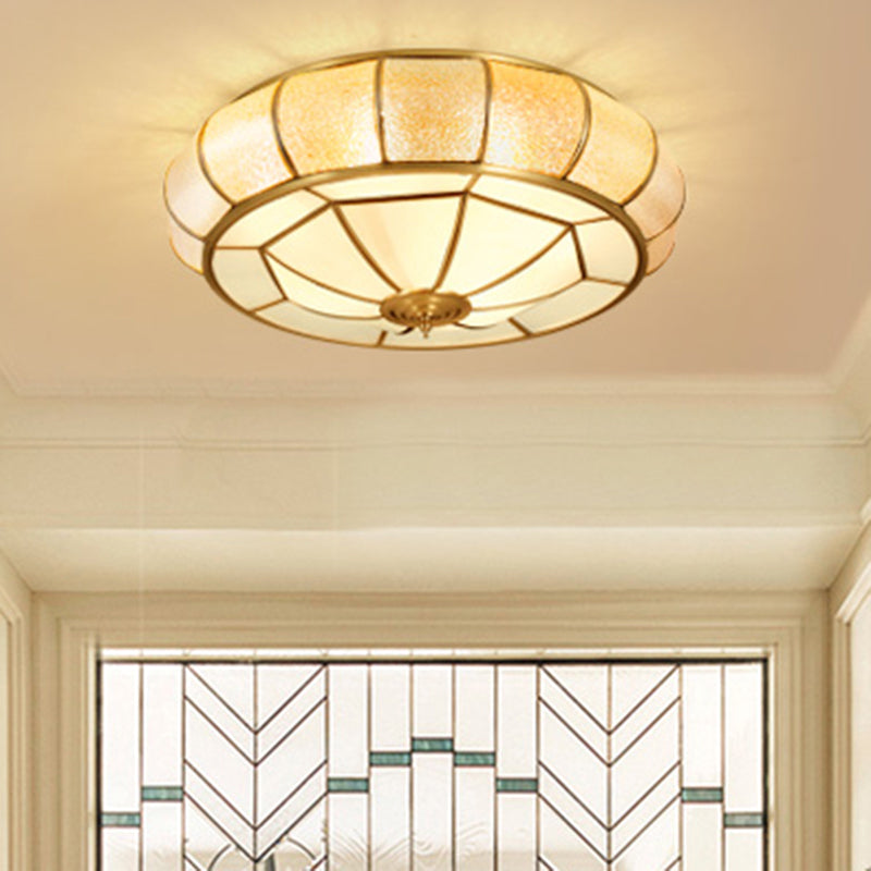 Gold Round Textured Glass Flush Ceiling Light For Traditional Bedroom – Elegant Flushmount Lighting
