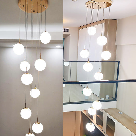 Minimalist Cream Glass Bubble Pendant Ceiling Light In Gold For Staircases And More