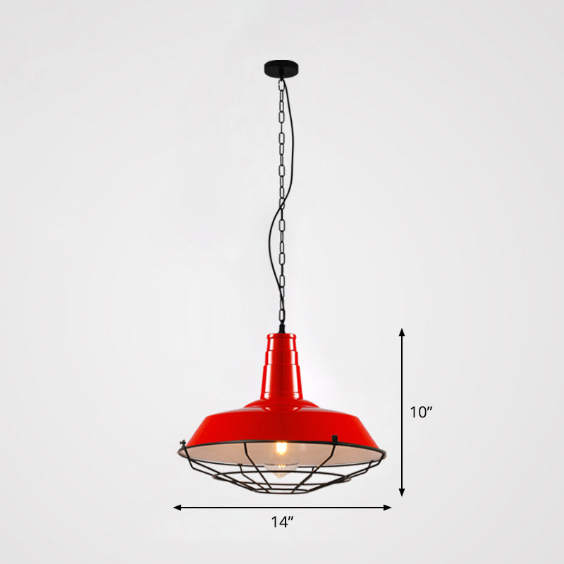 Rustic Metal Pendant Light With Loft Style Barn Shade And Tapered Cage Design