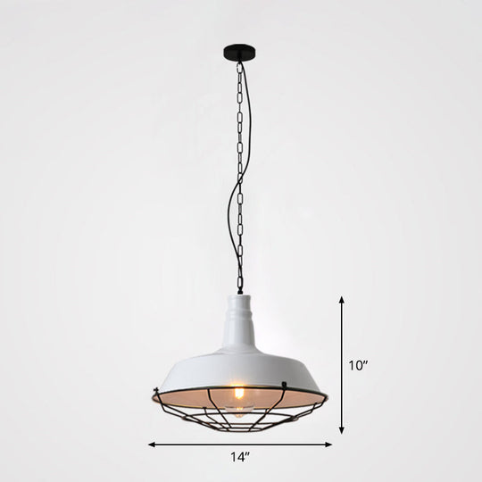 Rustic Metal Pendant Light With Loft Style Barn Shade And Tapered Cage Design