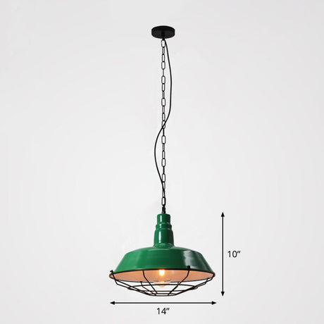 Loft Style Barn Pendant Light With Metal Shade And Tapered Cage Design