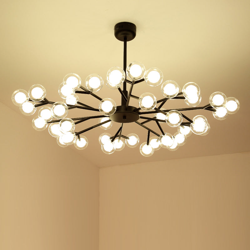 Glowworm Chandelier Light: Dual Glass Nordic Suspension Pendant For Living Room 45 / Black