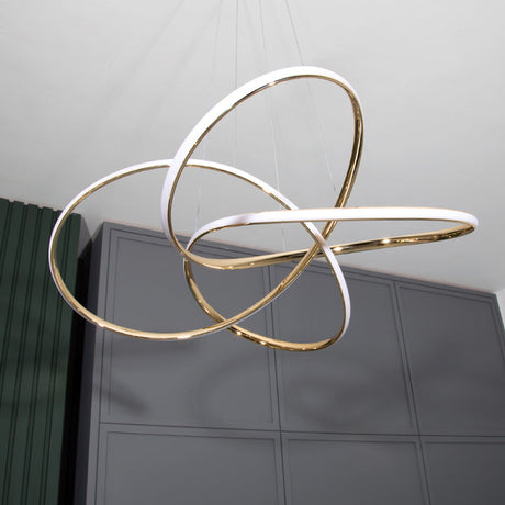 Gold Plated Pendant Chandelier: Minimalistic Metal Led Suspension Light For Restaurants