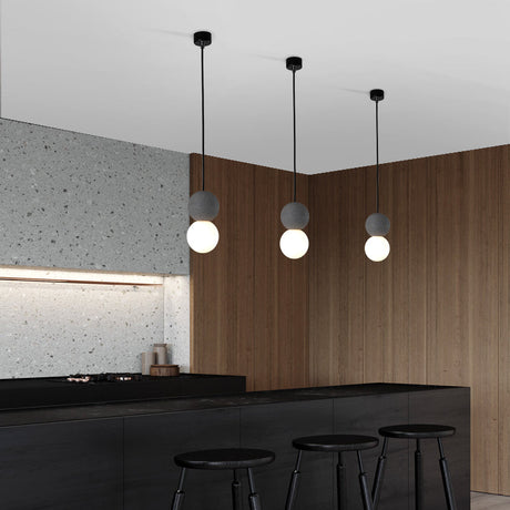 Gourd Shaped Terrazzo Hanging Lamp With Opal Glass Shade Grey