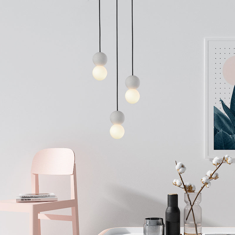 Gourd Shaped Terrazzo Hanging Lamp With Opal Glass Shade White