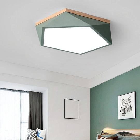 Minimalist Metal Pentagon Flush Mount Led Ceiling Light Green / 16’ White